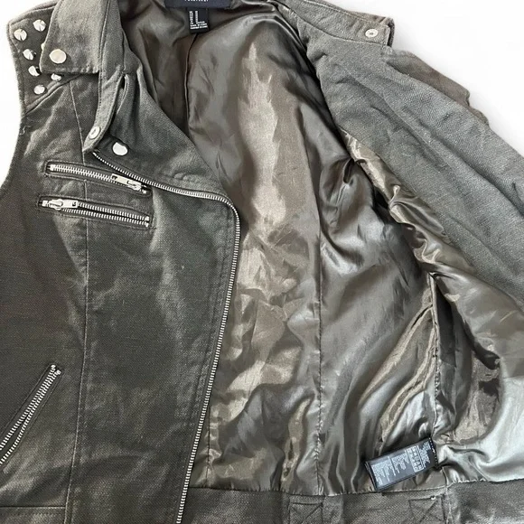 Forever21 Studded Denim Blend Women’s Vest in a muted olive green M - Picture 4 of 6